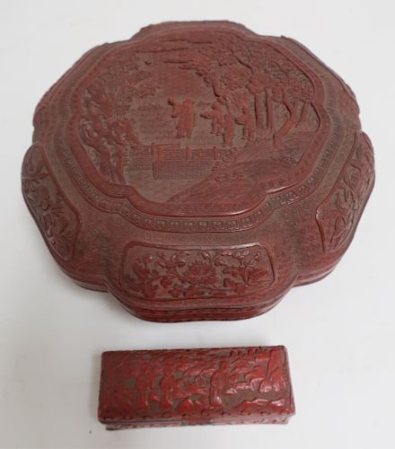 (2) CHINESE CINNABAR BOXESBoth red,