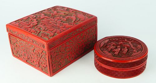 2 CHINESE CINNABAR LACQUERED