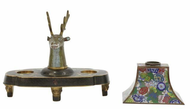 (2) CHINESE CLOISONNE DEER DESK