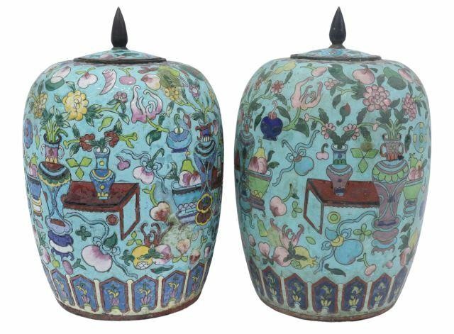 (2) CHINESE CLOISONNE ENAMEL LIDDED