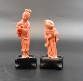 2 CHINESE CORAL CARVED FIGURES