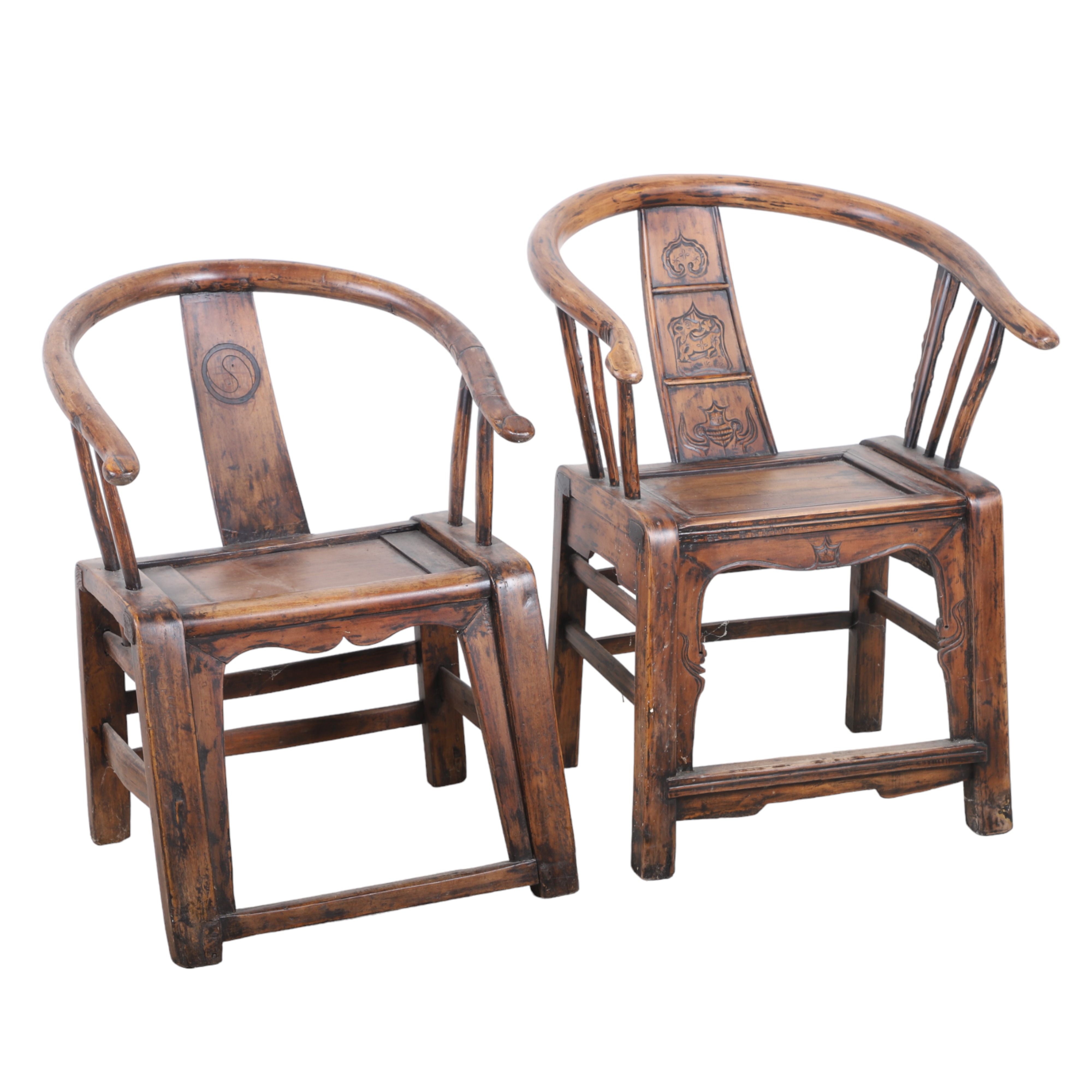 (2) Chinese elmwood carved