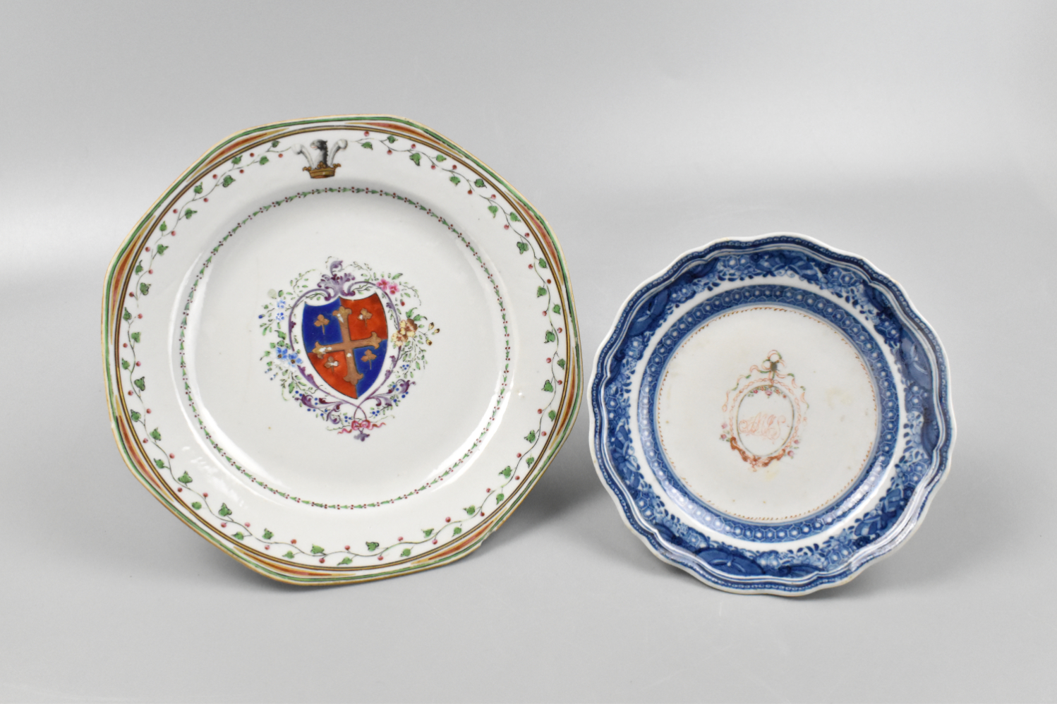 2 CHINESE EXPORT ARMORIAL PLATES,