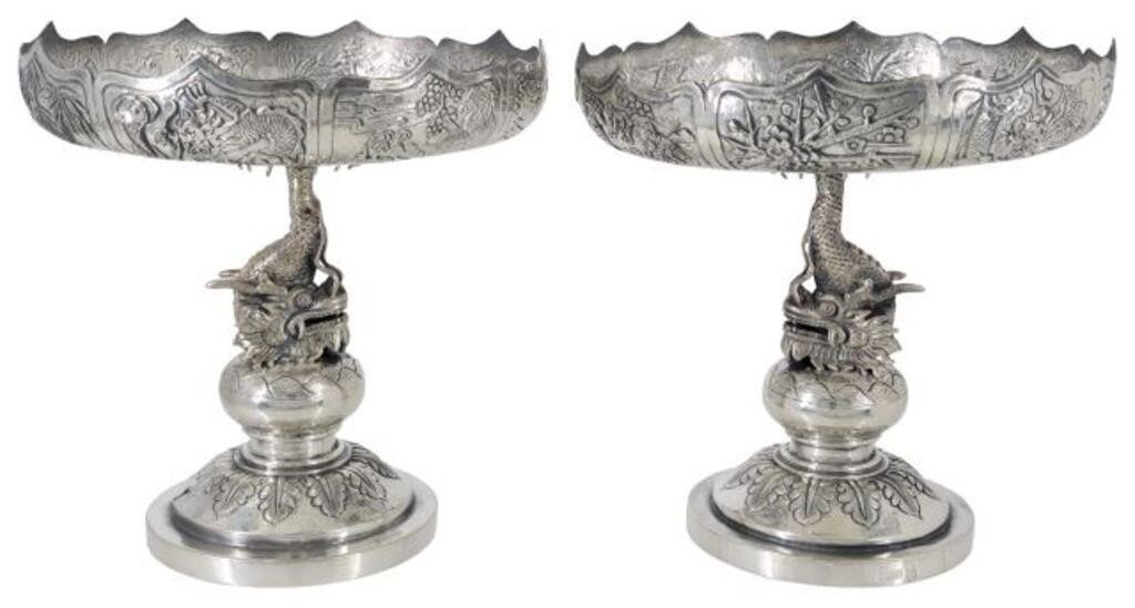 (2) CHINESE EXPORT SILVER DRAGON