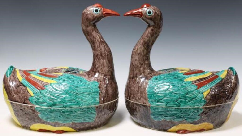 (2) CHINESE EXPORT STYLE GOOSE-FORM