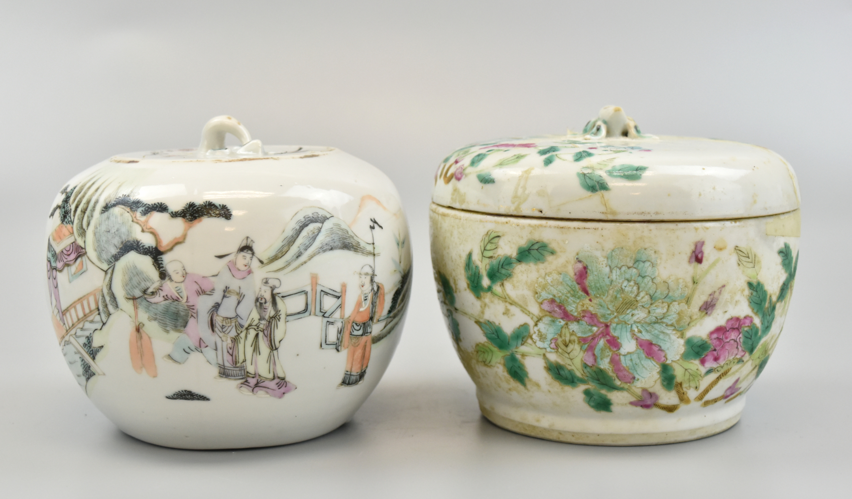 2 CHINESE FAMILLE ROSE COVERED JAR,