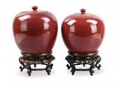 2 CHINESE FLAMBE GLAZED COVERE