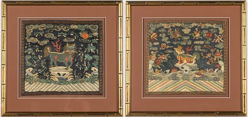 2 CHINESE FRAMED EMBROIDERIES OF FU