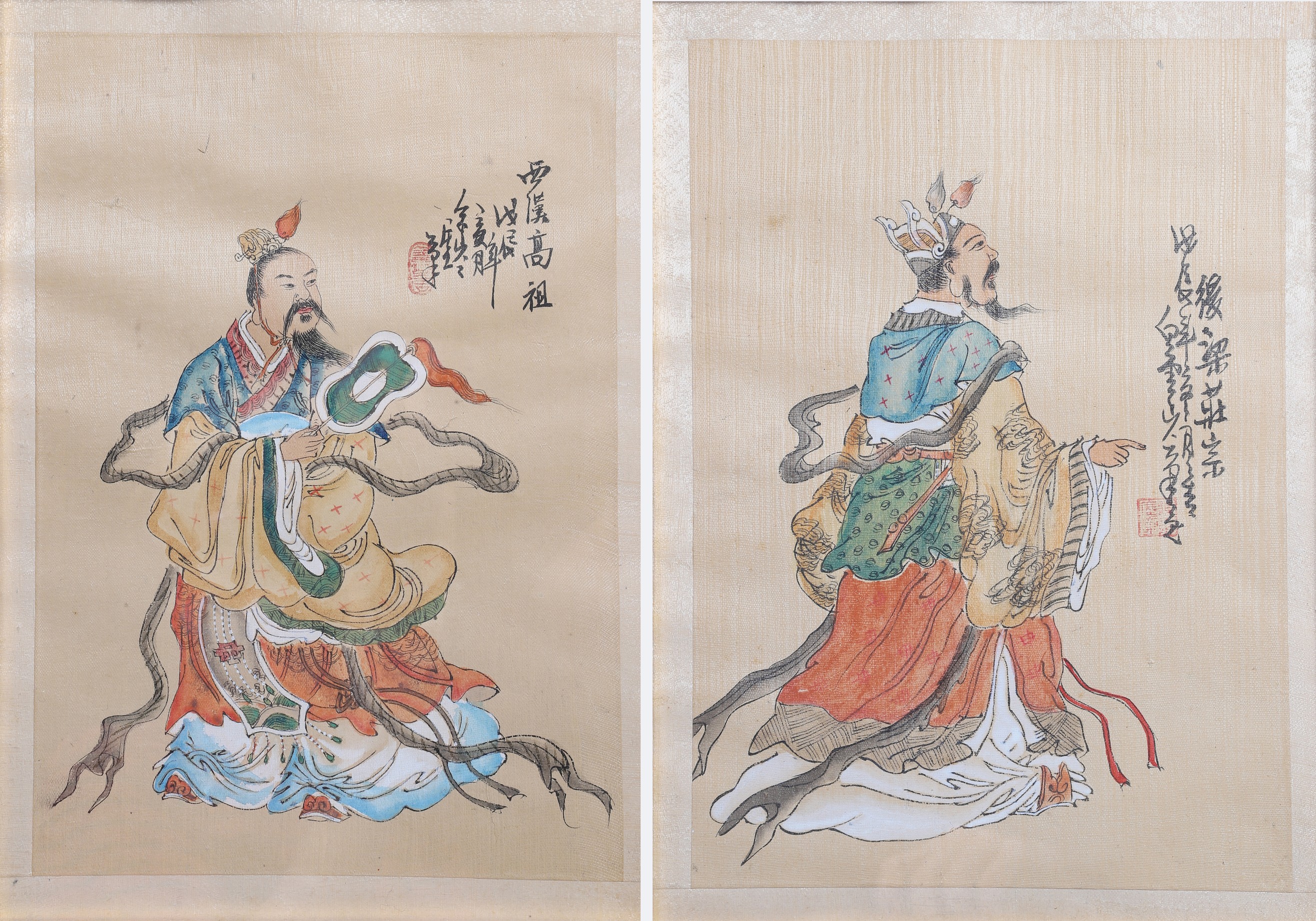 (2) Chinese gouache paintings on
