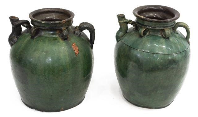 (2) CHINESE GREEN GLAZED