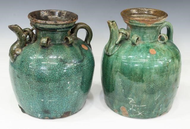 (2) CHINESE GREEN GLAZED