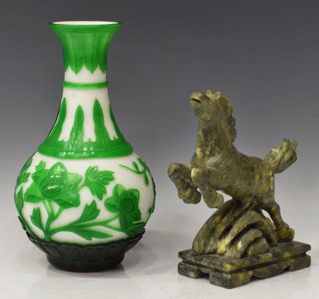 (2) CHINESE HARDSTONE HORSE &