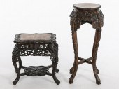2 CHINESE HARDWOOD AND MARBLE