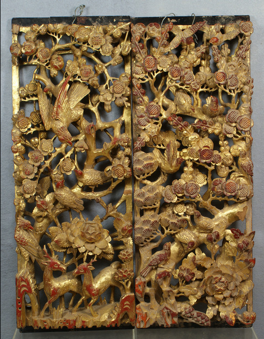 2 Chinese heavily carved and gilt