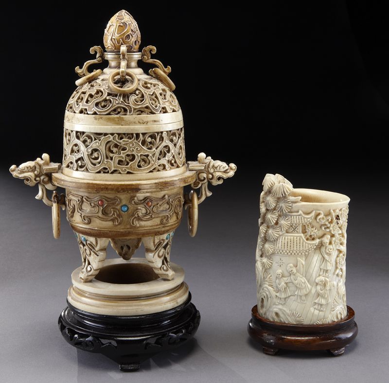 (2) Chinese ivory carvings