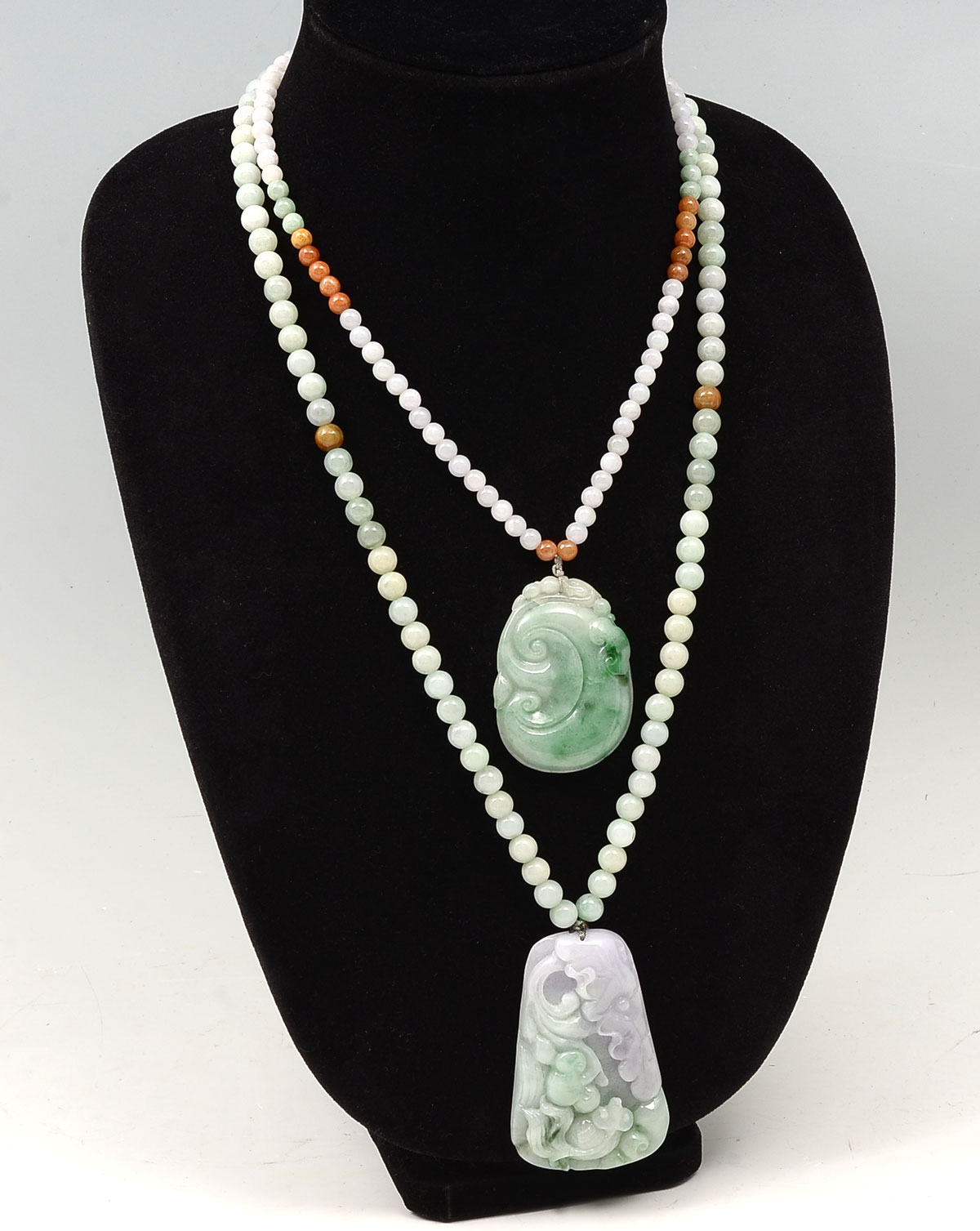 2 CHINESE JADE & JADEITE NECKLACES: