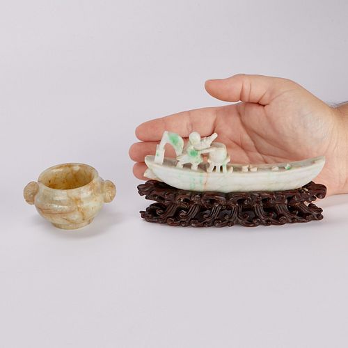 2 CHINESE JADES - BOAT AND
