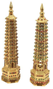 (2) CHINESE JEWELED GILT-BRONZ