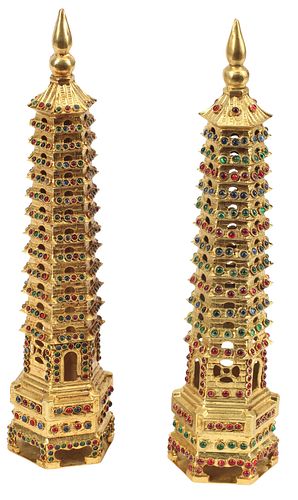 (2) CHINESE JEWELED GILT-BRONZE
