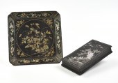 2 CHINESE LACQUER BOX & PLATE