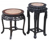 2 CHINESE MARBLE AND CARVED TE