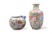 2 CHINESE MILLIFLORAL VASE & W