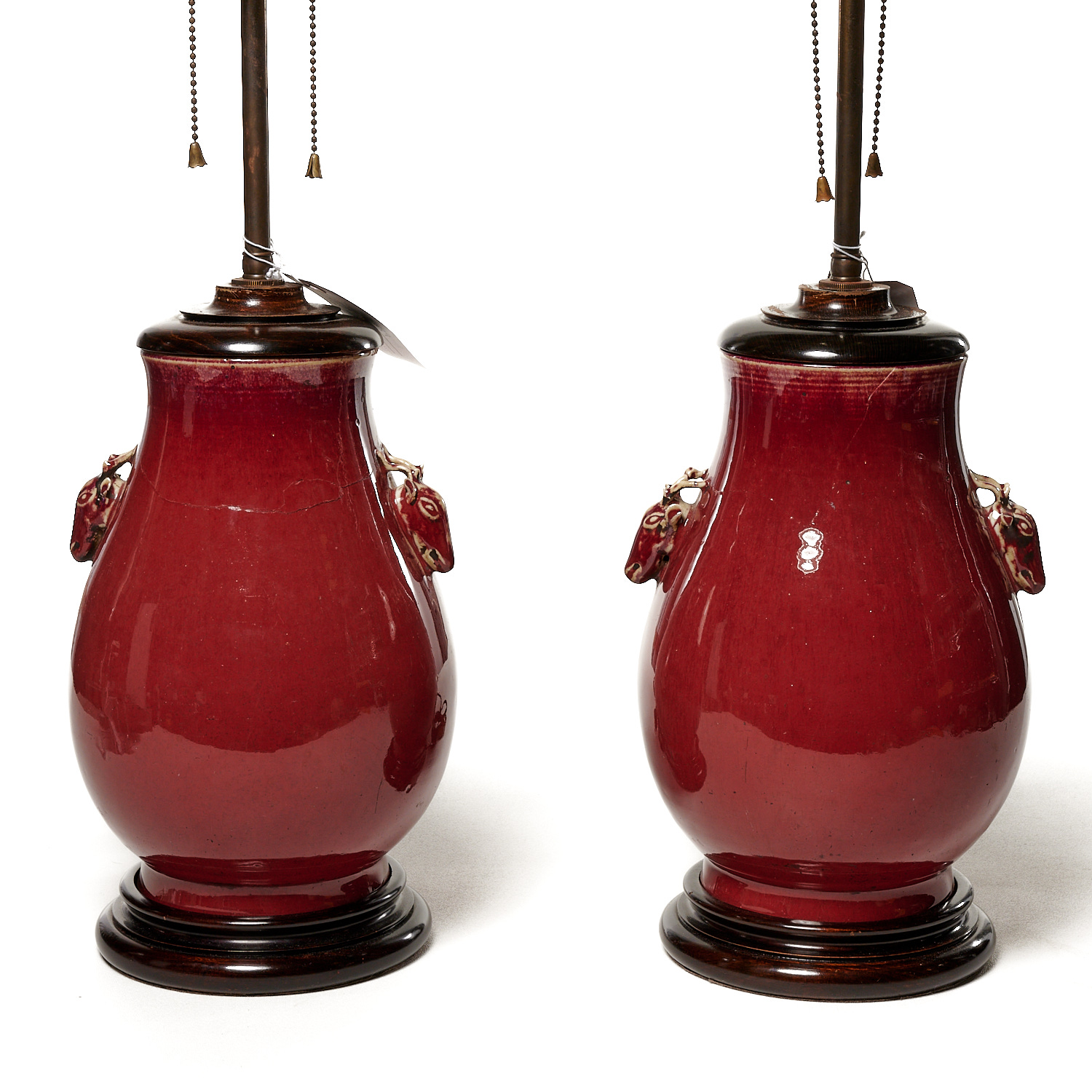 (2) CHINESE OXBLOOD DEER LUG VASE