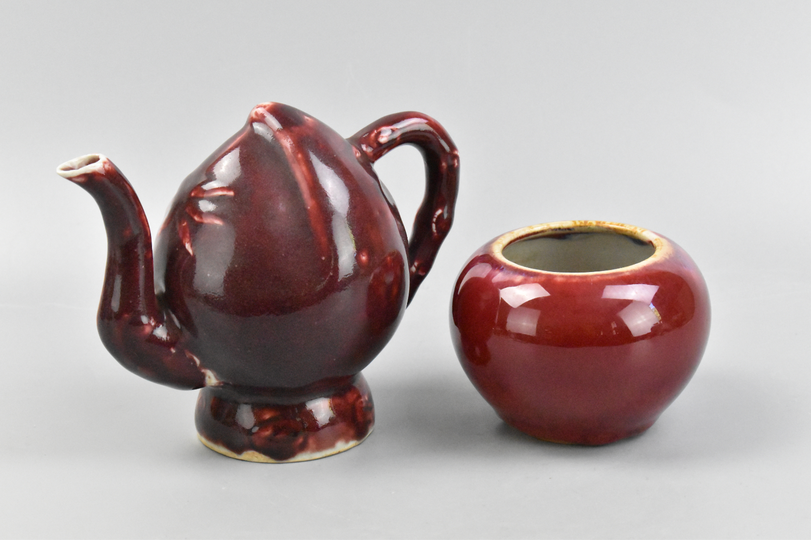 2 CHINESE OXBLOOD PEACH SHAPED