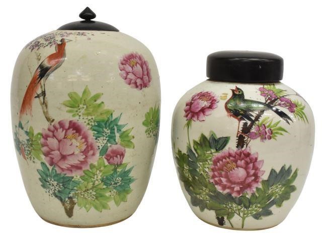 (2) CHINESE PEONIES & BIRDS