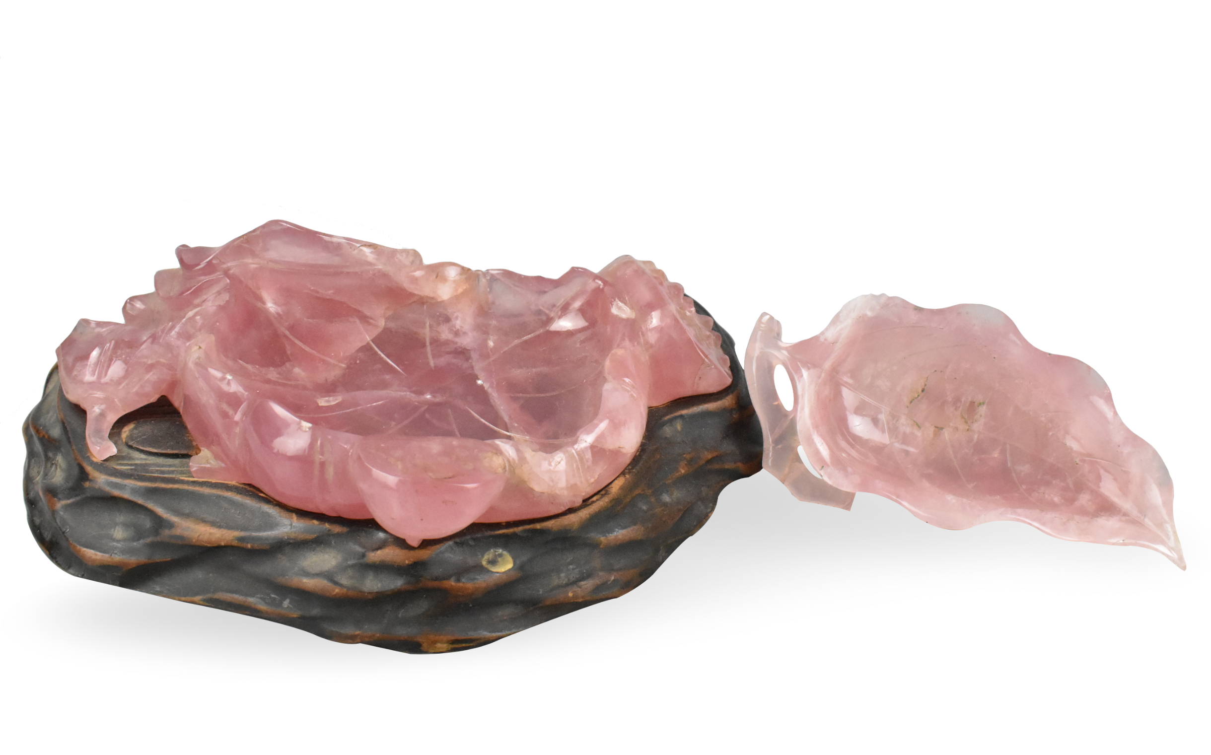 2 CHINESE PINK QUARTZ BRUSH WASHER,