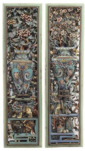 (2) CHINESE POLYCHROME CARVED