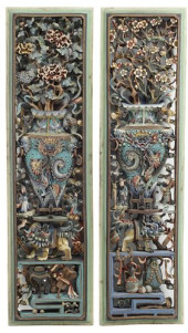 (2) CHINESE POLYCHROME CARVED
