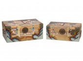 2 CHINESE POLYCHROMED PIGSKIN
