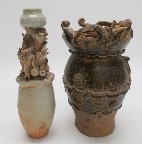 2 CHINESE POTTERY VASESWith dragons