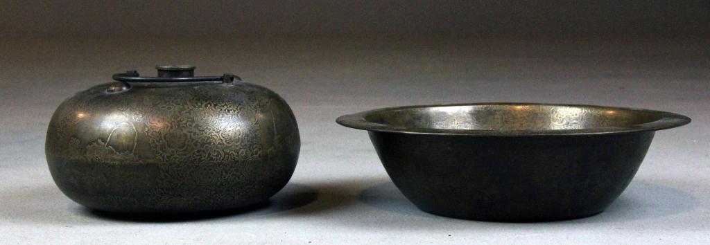 (2) Chinese Qing Bronze Inlaid Food
