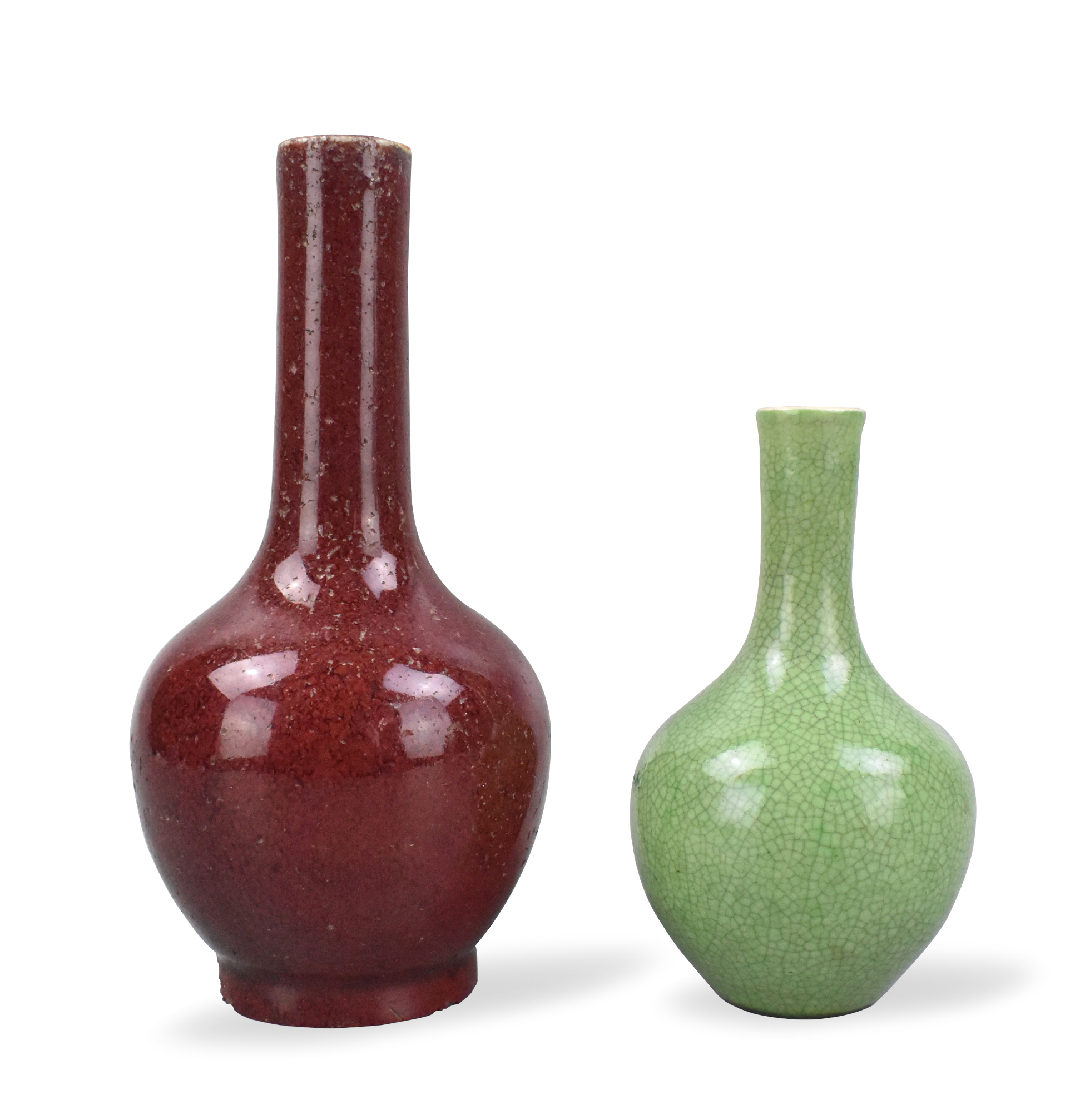 2 CHINESE RED&GREEN GLAZED GLOBULAR