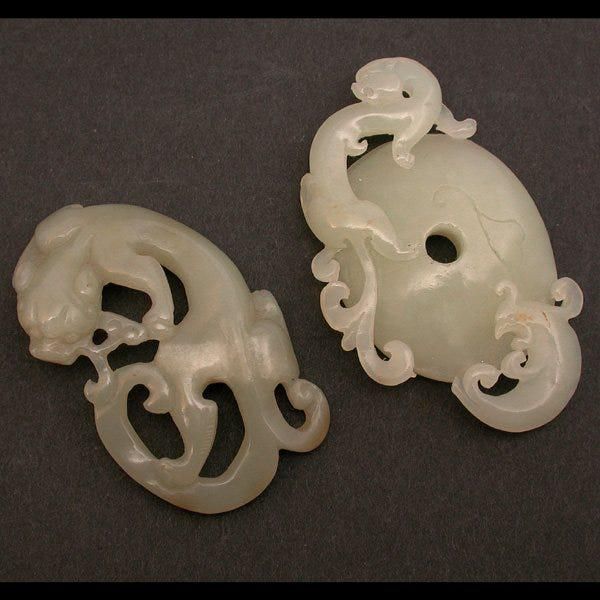 2 CHINESE RETICULATED JADE DRAGON