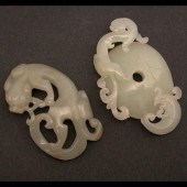 2 CHINESE RETICULATED JADE DRA