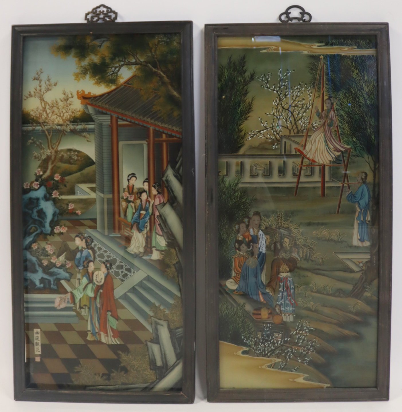 (2) CHINESE REVERSE PAINTED PANELS,
