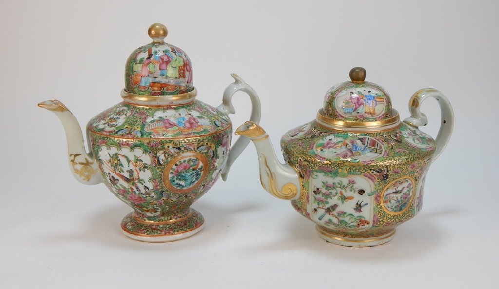 2 CHINESE ROSE MEDALLION TEAPOTS