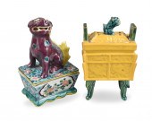 2 CHINESE SANCAI GLAZED INCENS