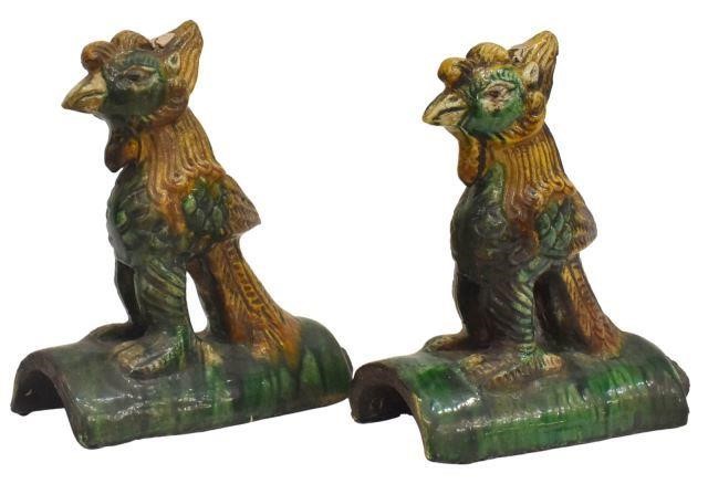(2) CHINESE SANCAI GLAZED ROOSTER