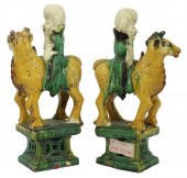 (2) CHINESE SANCAI GLAZED SHOU