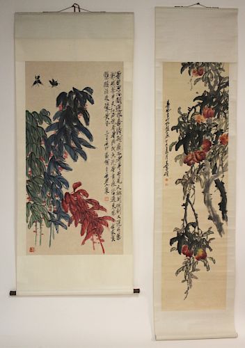 2 CHINESE SCROLLS - WATERCOLOR ON