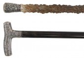 (2) CHINESE SILVER HANDLED CAN
