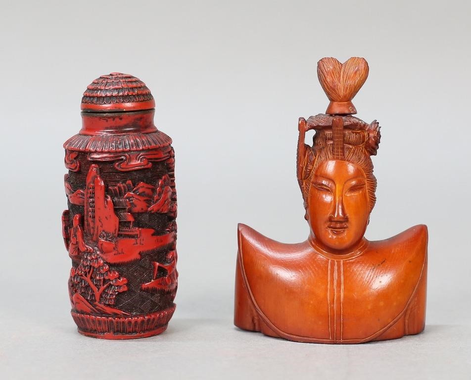 2 CHINESE SNUFF BOTTLES CINNABAR