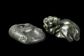 2 CHINESE SPINACH JADE: BAT IN