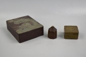 2 CHINESE STONE & BRASS COVERE