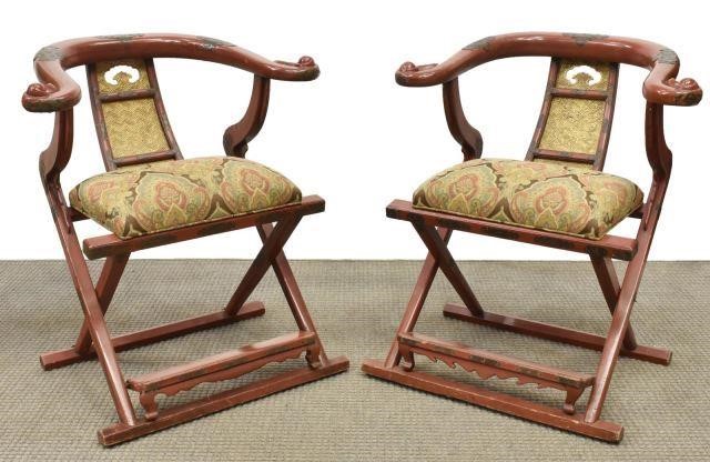 (2) CHINESE UPHOLSTERED PARCEL GILT