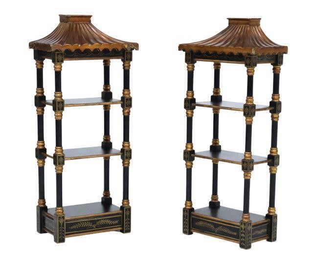 (2) CHINOISERIE BLACK & GILT